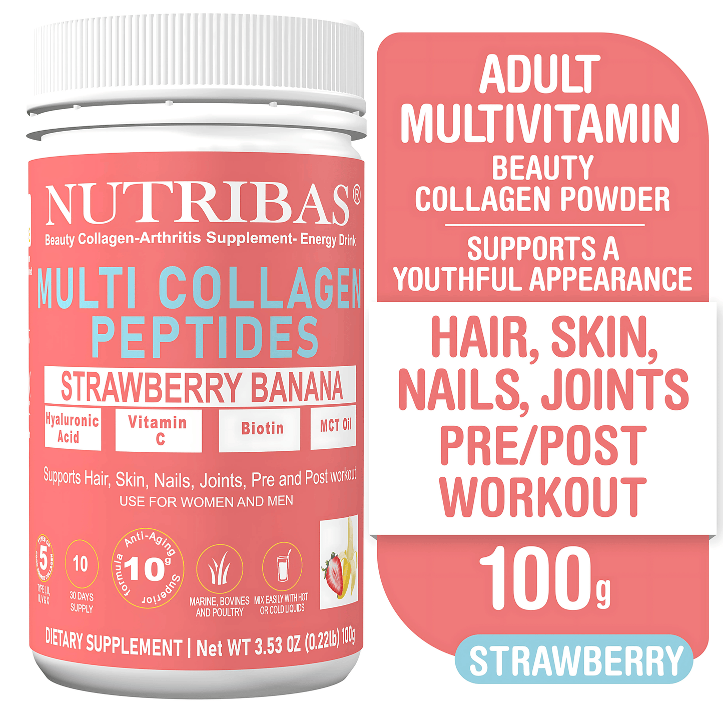 Premium Collagen Peptides Powder, Strawberry Banana